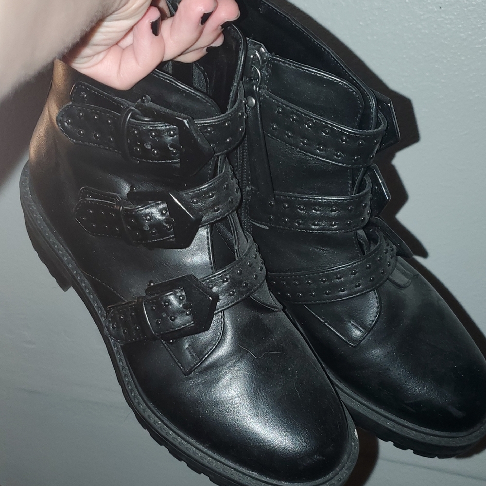 Gothic Black Buckle Ankle Boots